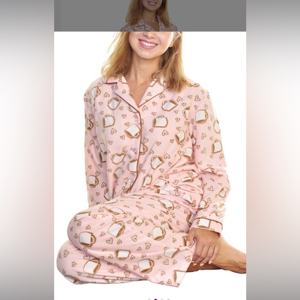 Pink & Brown Button-Up Fleece Pajama Set